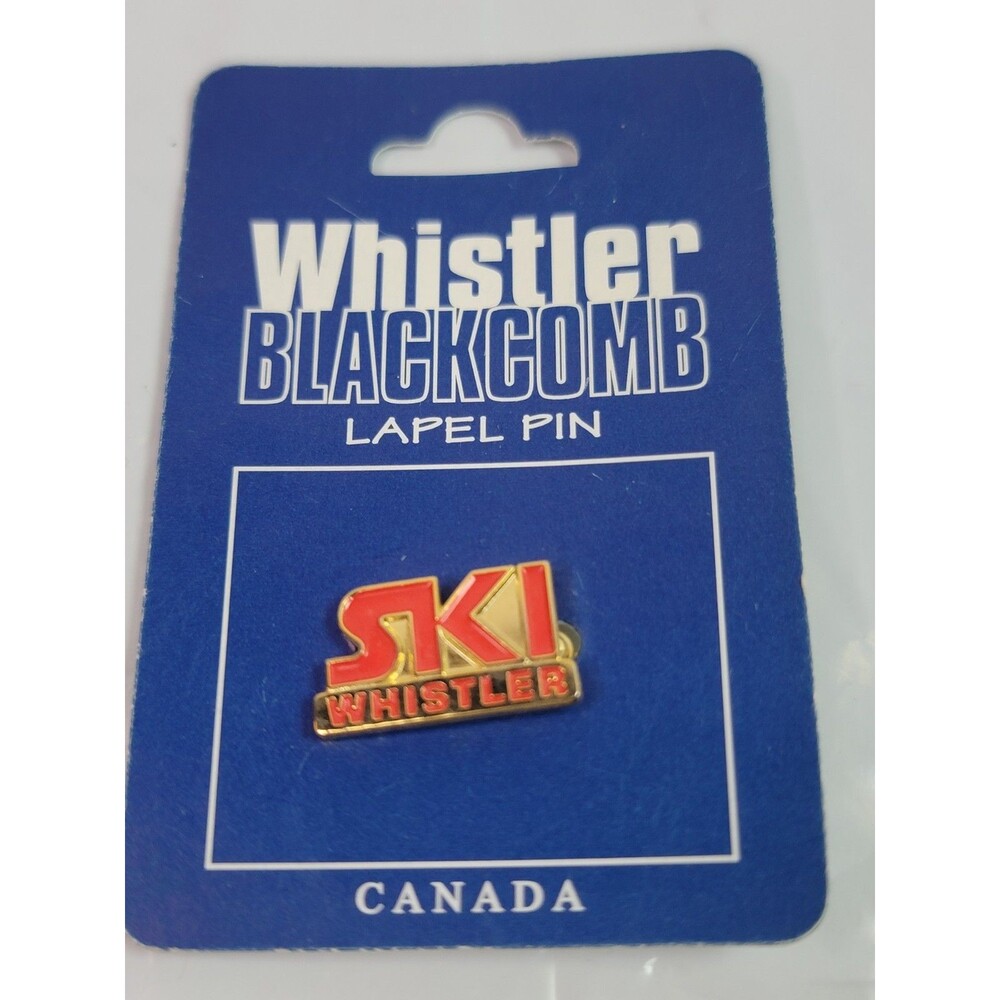 Vintage Ski Whistler Blackcomb Canada Red Gold Enamel Lapel Pin New on Card